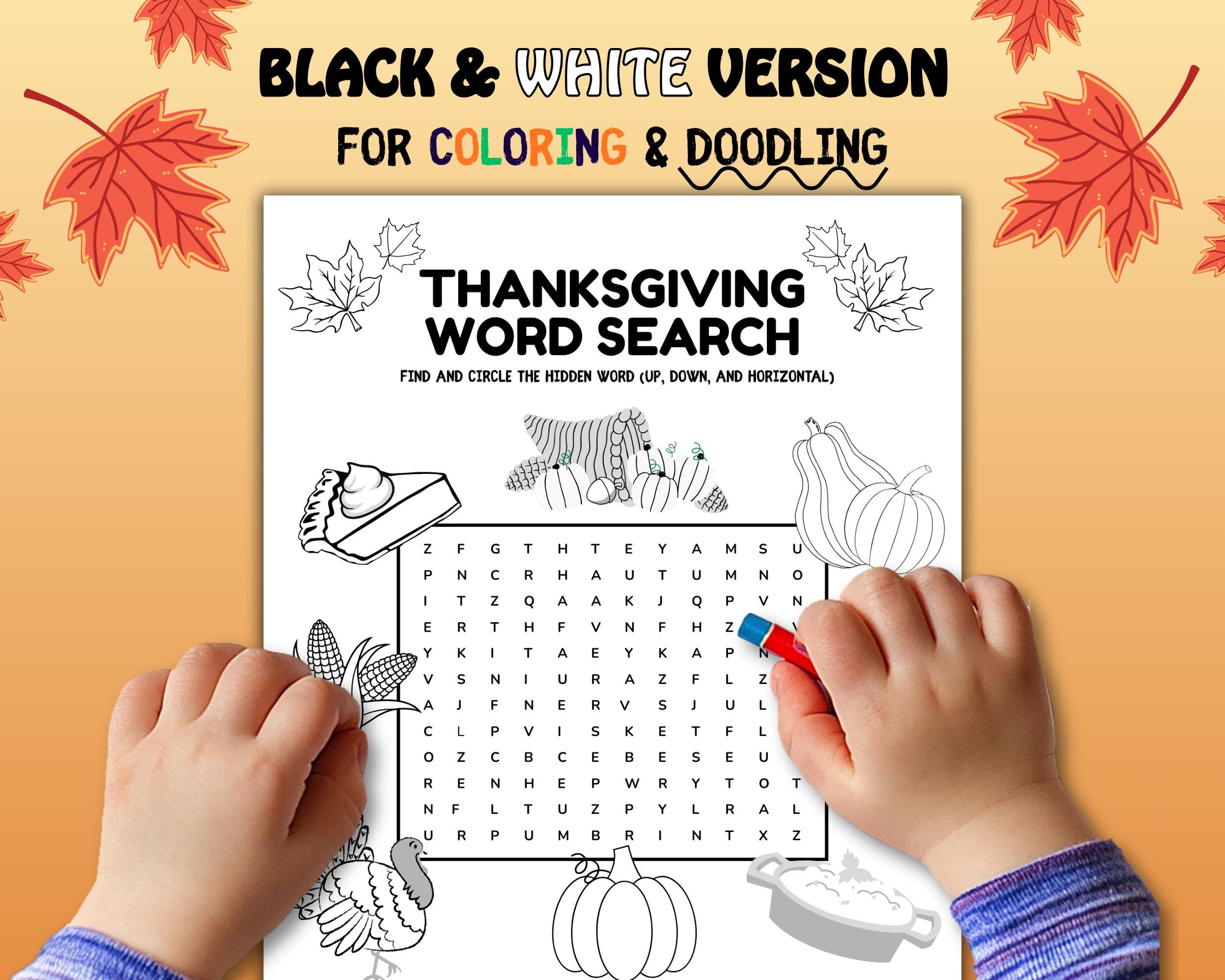 Thanksgiving Word Search for Kids: Printable Kids Activity (digital ...