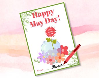 Tarjeta para portar flores del Primero de Mayo, regalo imprimible para el Primero de Mayo, Primero de Mayo