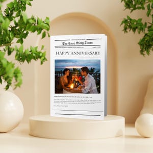 Anniversary Newspaper Template for Couples – Editable Canva Printable, Love Story Gift, Personalized Keepsake for Him or Her