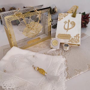 Personalized White Pleksi Quran Gift Set | Luxury Islamic Gift with Gold Details | Ramadan Eid Hajj Umrah Wedding Keepsake