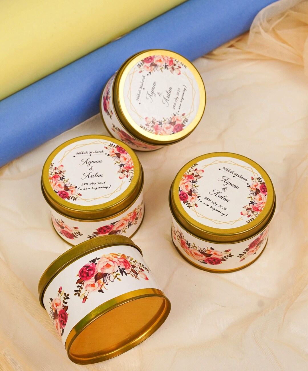 Personalized Nikkah Favor Tins, Floral Wedding Gift Boxes, Custom ...