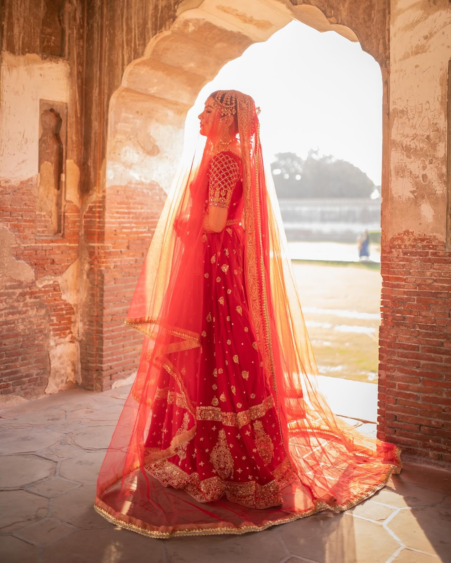 slim fit dress slacks White sharara suit with Red Bandhej Dupatta, main image 1