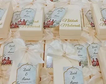 Scatola regalo personalizzata Nikkah Mubarak / Scatola regalo personalizzata per matrimonio musulmano con targhetta con nome