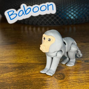 3D Printed Flexi Baboon Fidget Toy – Cute Articulated Monkey Figurine – Desk Toy, Stress Relief, Playful Gift for Kids & Adults