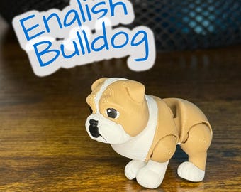 Statuetta articolata di bulldog inglese – Giocattolo per cani snodabile stampato in 3D – Regalo flessibile per bulldog – Graziosa decorazione da collezione a forma di bulldog