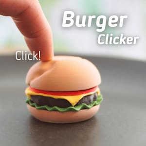 Burger Fidget Clicker – Cute 3D Printed Toy | Cheeseburger Stress Relief Desk Buddy