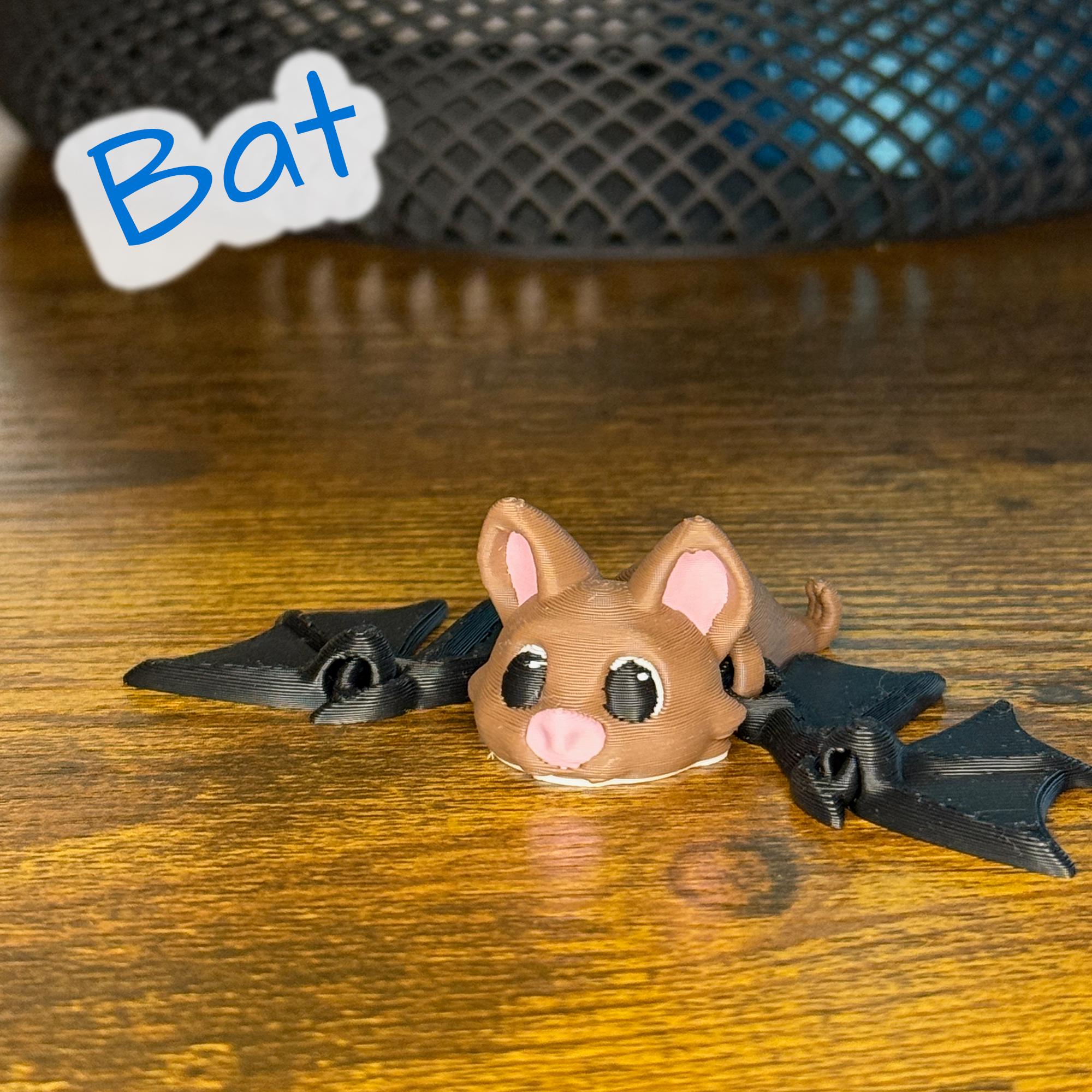 Flexi Articulated Bat – Cute 3D Printed Toy | Beaming Bat Fidget Animal ...