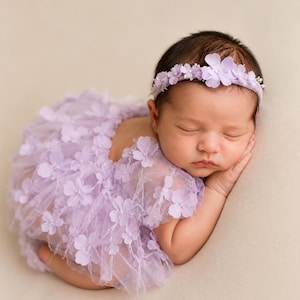 purple dress 0 3 months Crocheted Baby Dress, handmade baby outfit (0-3 Months) Set of dress & headband