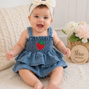 newborn denim dress Infant Denim Dress with headband, Baby Girl Denim Romper, One of a kind, custom designed