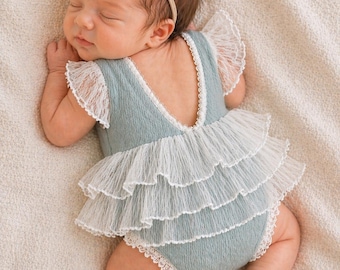 Teal Baby Strampler mit Schleife Stirnband