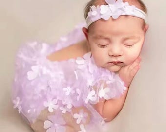 Lavender Floral Tulle Baby Romper Dress | Newborn Girl Outfit