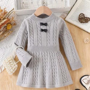 grey infant sweater dress Saltwater Blossom Mini Girl Bow Dress in Heather Grey