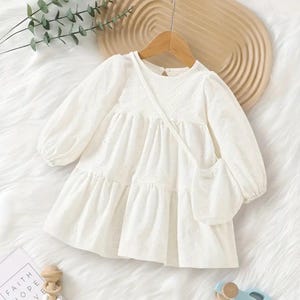 white long sleeve infant dress Embroidered Long Sleeve Blouse for Newborn Babies