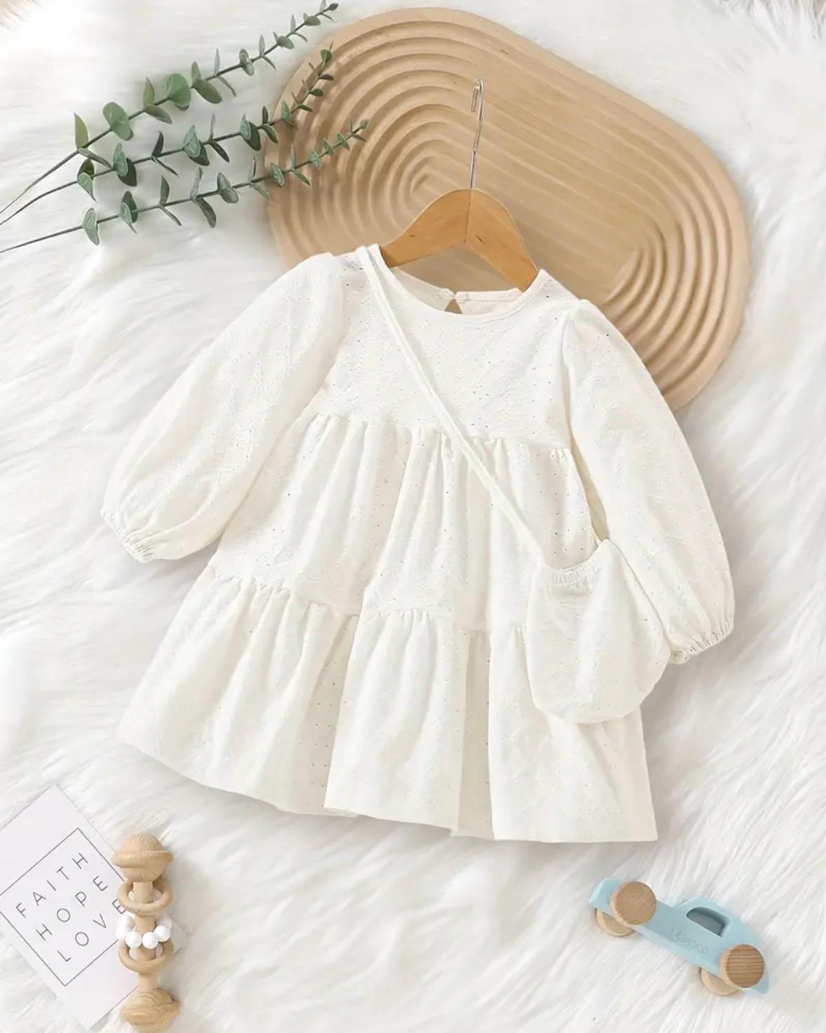 infant long sleeve white dress Juliette Romper Dress Baby Beau and Belle