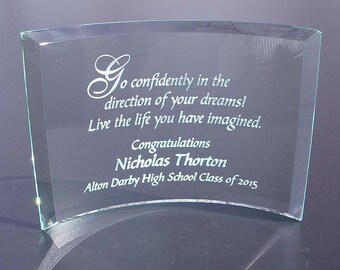 Personalized Graduation Plaque: Go Confidently Beveled Glass Crescent