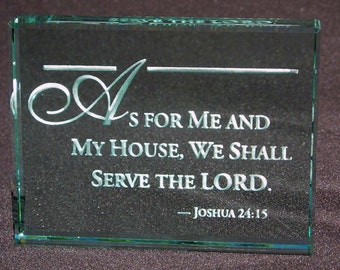 Joshua 24:15 Bible Verse, Hand Etched Glass Paperweight