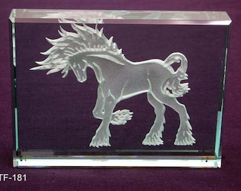 Shaggy Unicorn Hand Etched Glass Paperweight