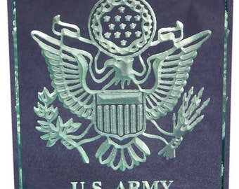 U.S. Army Insignia Hand Carved Etched Glass Paperweight