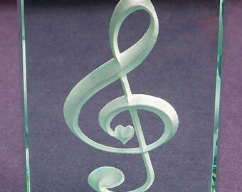 Treble Clef Hand Carved Etched Glass Paperweight