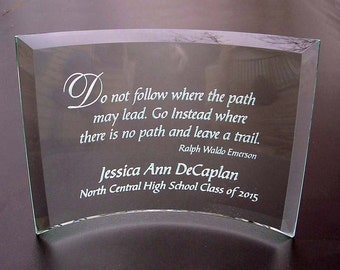 Personalized Graduation Plaque: Do Not Follow Beveled Glass Crescent