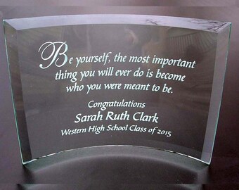 Personalized Graduation Plaque: Be Yourself Beveled Glass Crescent