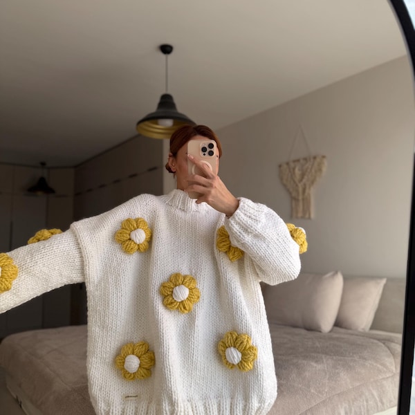 Chunky Knit Sweater Set, Daisy Knit Set, Oversized Sweater Outfit, Cozy Winter Outfit, Soft Girl Aesthetic, Cottagecore Style, Gift for Her