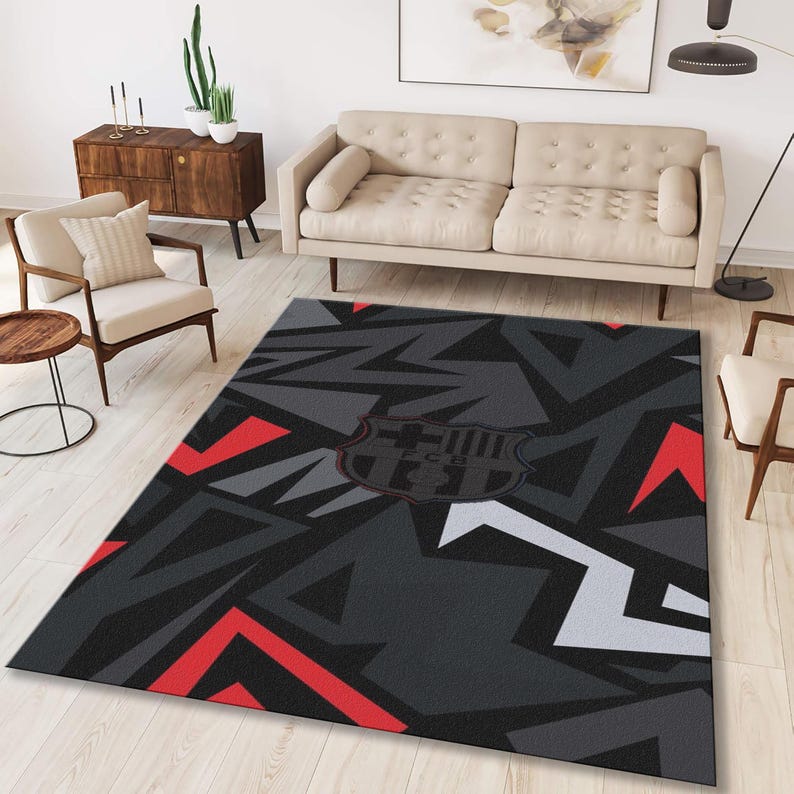 FC Barcelona Rug, Modern Geometric Tapestry, Personalized Team Rug - Etsy