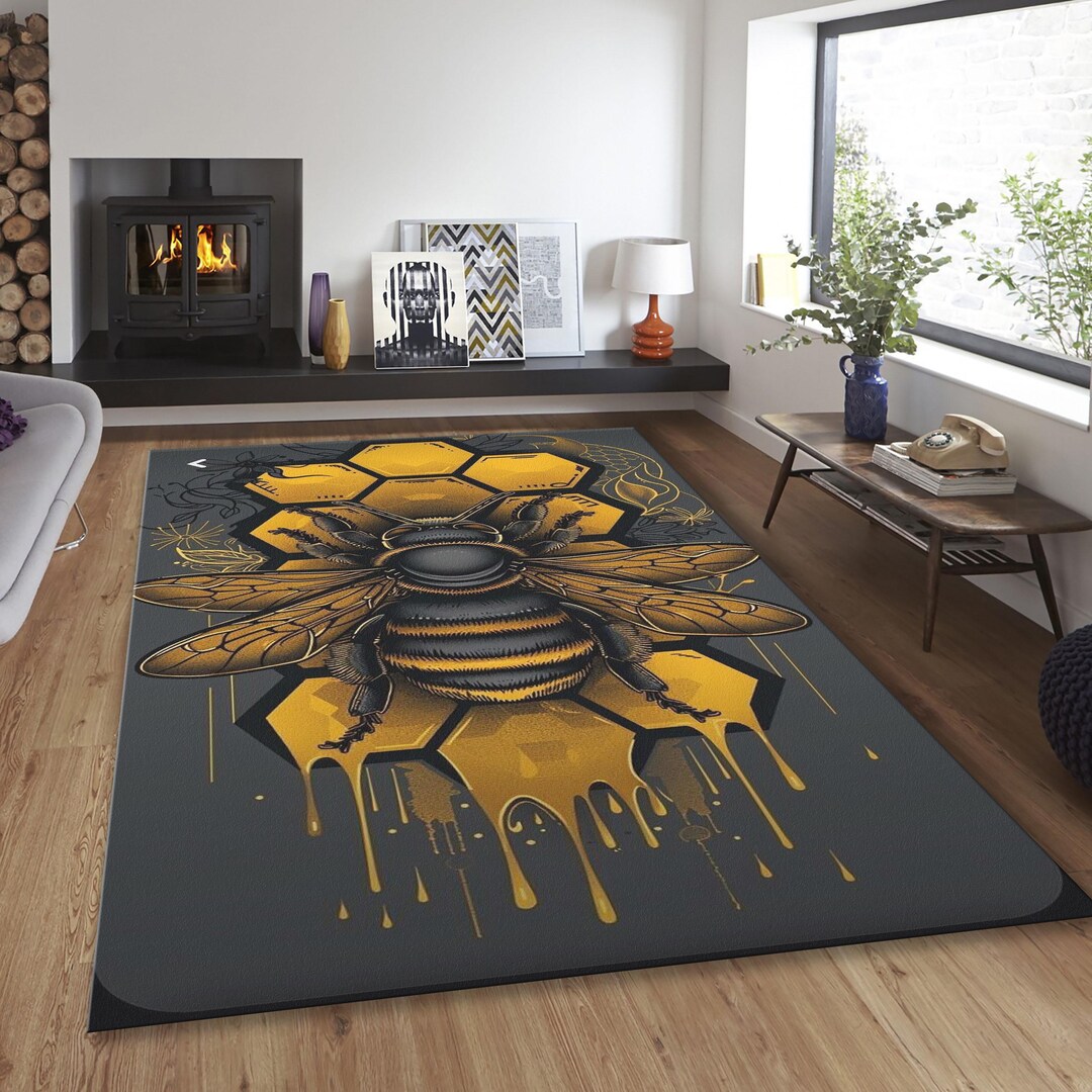 Bee Rug Honey Bee Area Rug, Personalized Honeycomb Design - Etsy