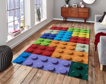 Lego Brick Rug, Colourful Playroom Decor, Kids Room Rug, Washable Non Slip