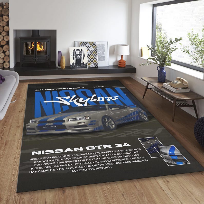 Nissan Skyline R34 Rug, Automotive Decor, Personalized Car Rug - Etsy ...