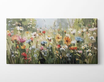 Wildflower Meadow Canvas Art: Colorful Floral Landscape, Framed or Unframed