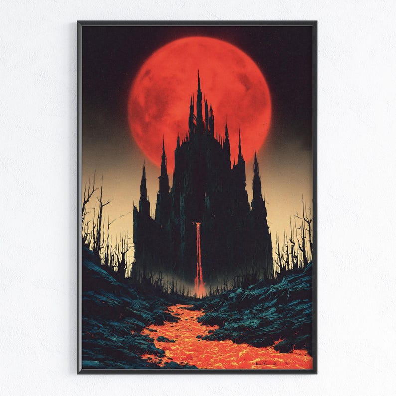 Blood Moon Castle Art Print – Gothic Fantasy Hellscape - Etsy