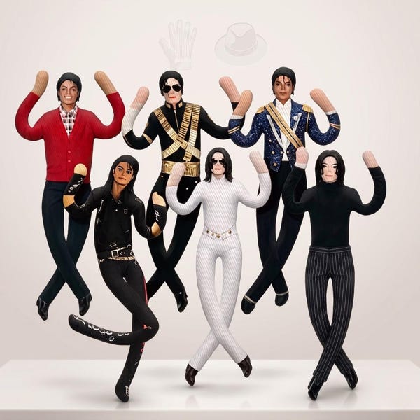 Conjunto de 6 bonecos de pelúcia de 28 cm do Michael Jackson para cosplay, boneco de pelúcia do filme de terror Moonwalk, boneco do Rei do Pop, MJ.
