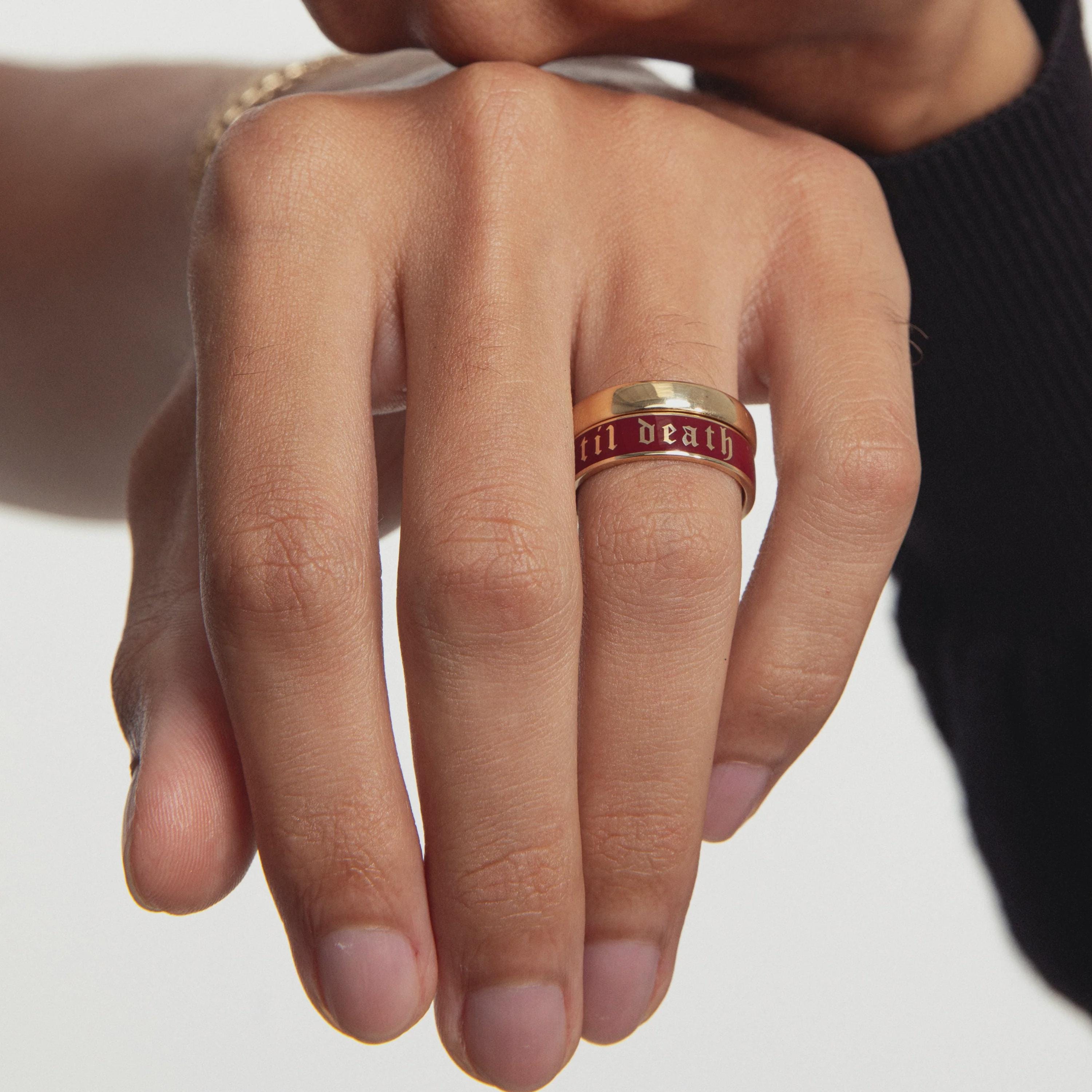 Til Death Ring 6mm | Eternal Love Ring | Modern Family Heirloom Romantic Oath | Til Death | Enamel Ring | Unique Engagement Jewelry 14K Gold