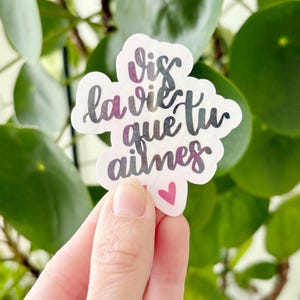 Sticker holographique transparent calligraphie "vis la vie que tu aimes"