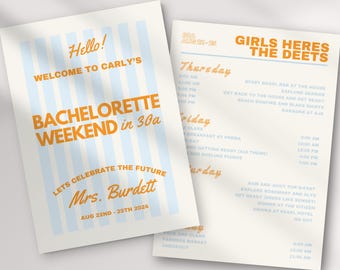 Coastal Bachelorette Invitation Template, Beach Itinerary (Canva Editable, 5x7 inch)