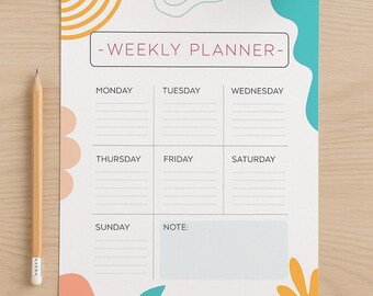 Planificador semanal imprimible / PDF minimalista sin fecha / Tamaños A4 y Carta (EE. UU.) / Hoja organizadora de productividad