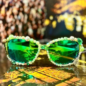 Green Rhinestone Concert Sunglasses (Summer Tour Ready!)