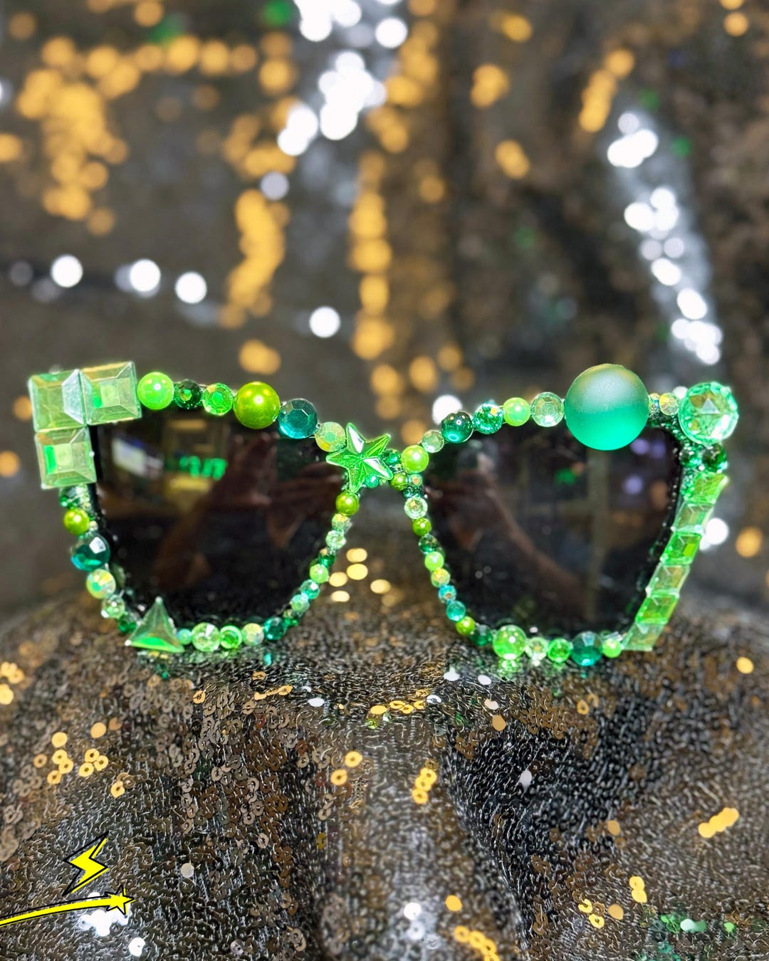 Green Rhinestone Sunglasses (stand Out & Sparkle!) - Etsy display picture 3