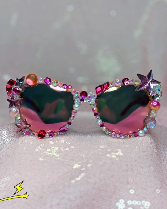 Pink Rhinestone Embellished Sunglasses Barbie Pink Custom Sunglasses - Etsy main image 3