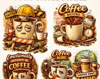 5 Coffee PNG Bundle | Funny Coffee Quotes Clipart | Coffee Before Chaos | Fueled by Coffee | Sublimation PNG | Instant Download