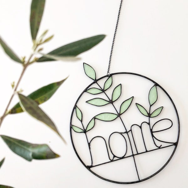 Stained Glass Olive Branch Home Decoration  - Handmade Colored Glass Plant Suncatcher HOME