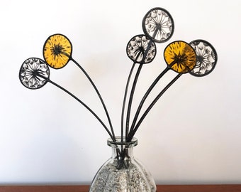 Stained Glass Dandelions Bouquet - Hand painted stained glass flowers - PRE ORDER