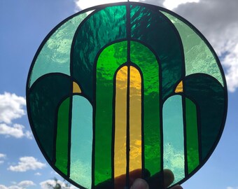 Small round Art Deco inspired Stained Glass Panel