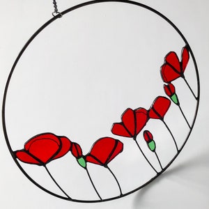 Stained Glass Poppy Wreath Poppy Home Decoration Handmade Colored Glass Flower Suncatcher image 7