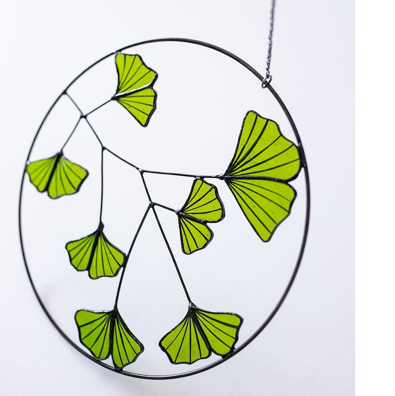 MADE TO ORDER Stained Glass Ginko Bilboa Leaves Home Decoration Handmade Colored Glass Plant Suncatcher image 2