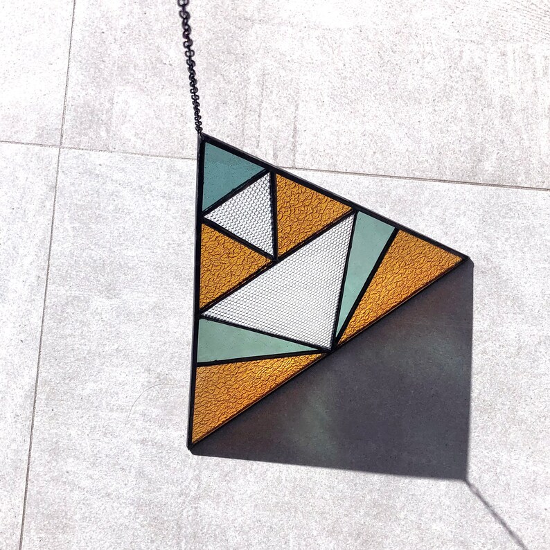 Stained glass window panel Tangram Mondrian style Light | Etsy