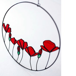 Stained Glass Poppy Wreath Poppy Home Decoration Handmade Colored Glass Flower Suncatcher image 3