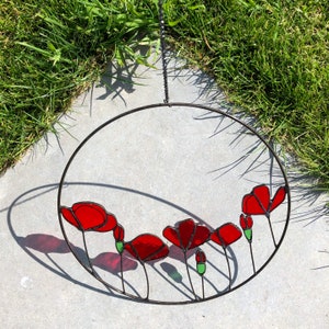 Stained Glass Poppy Wreath Poppy Home Decoration Handmade Colored Glass Flower Suncatcher image 6