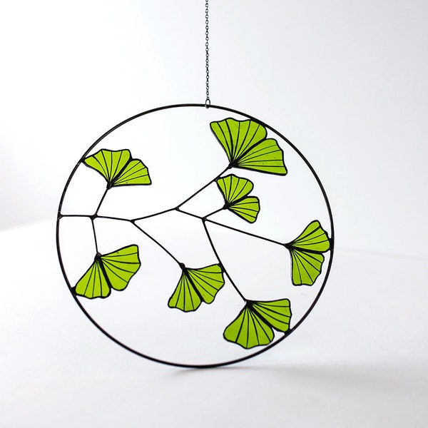 MADE TO ORDER - Stained Glass Ginko Bilboa Leaves Home Decoration  - Handmade Colored Glass Plant Suncatcher